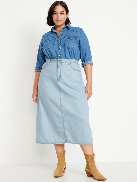 High-Waisted Wow Jean Midi Skirt Product Image