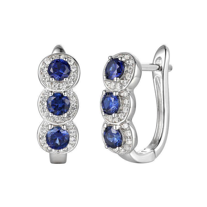 Rhodium-Plated Lab-Created Sapphire Hoop Earrings, Womens, White Product Image