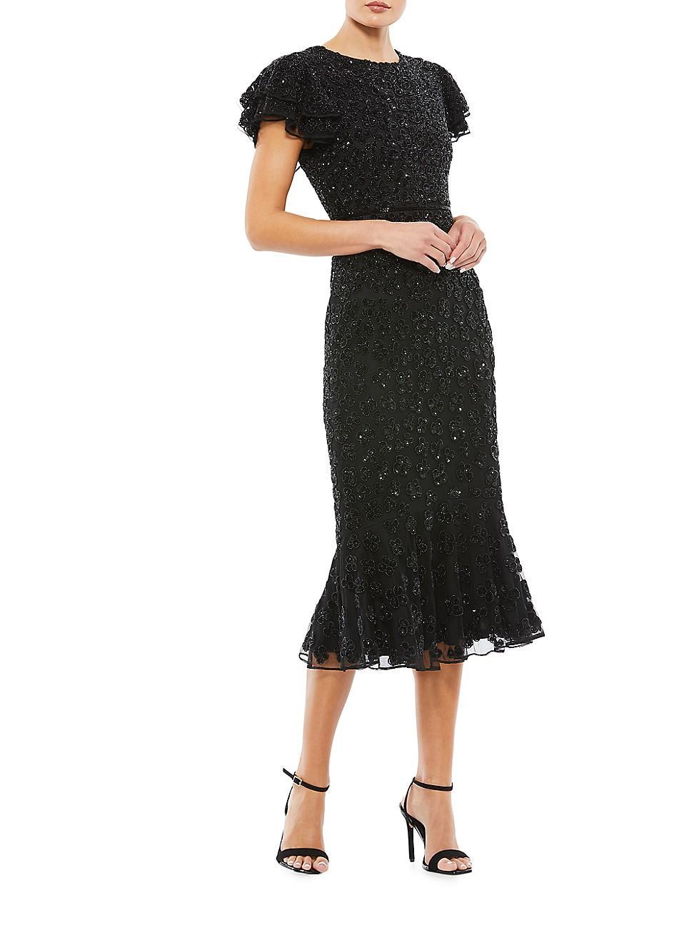 Womens Flutter Sleeve Beaded Midi Dress Product Image