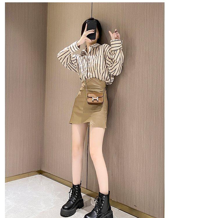 Faux Leather Platform Lace-Up Short Boots Product Image