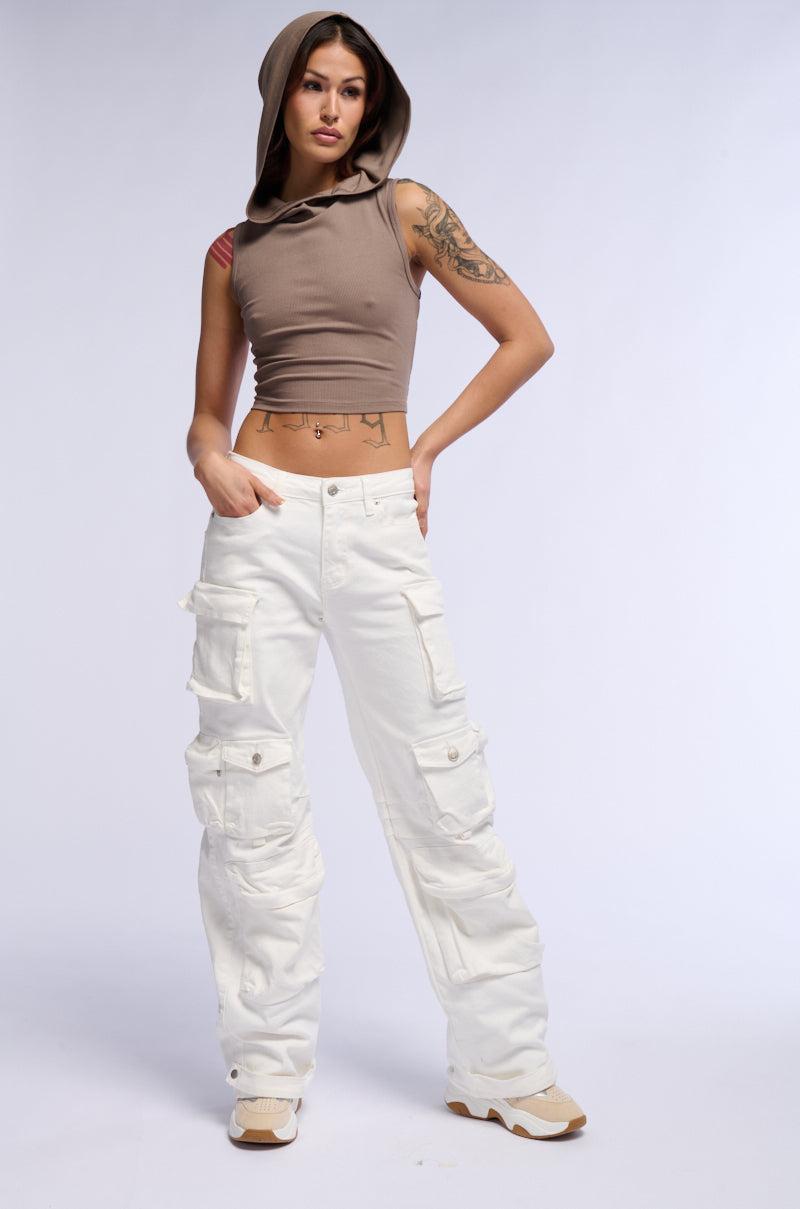 BROOKLYN CARGO POCKET WIDE LEG JEAN IN WHITE Product Image