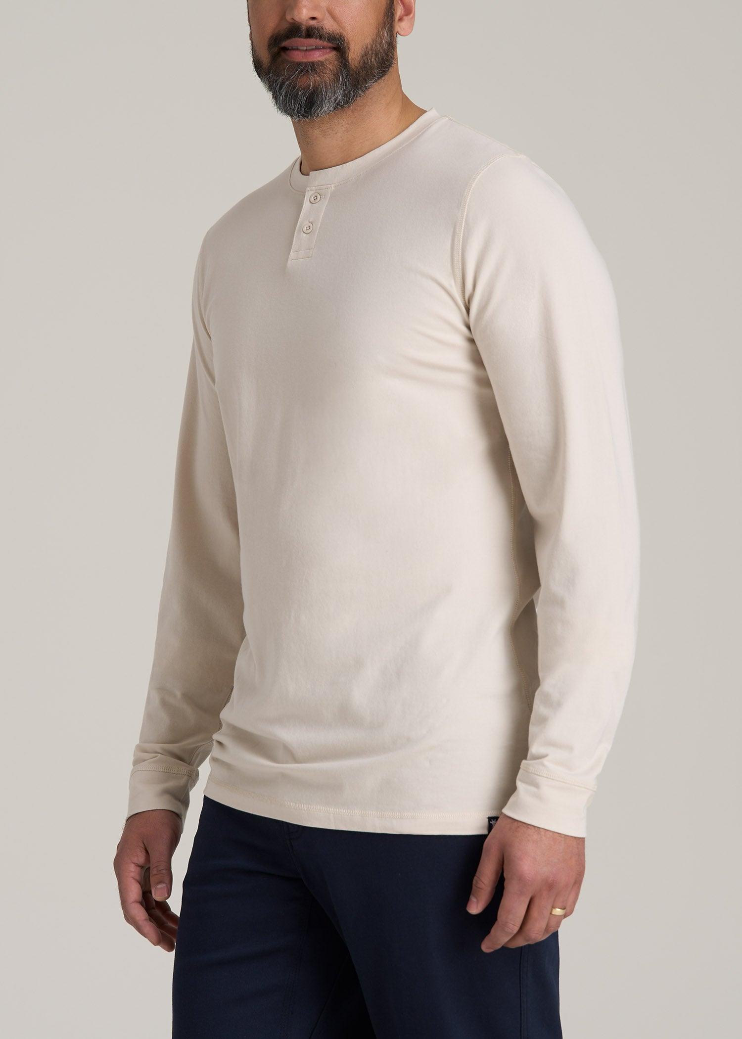 Pima Stretch Knit Henley Shirt for Tall Men in Light Stone Male Product Image