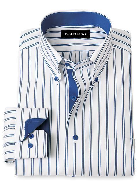 Comfort Stretch Non-Iron Stripe Dress Shirt With Contrast Trim - Cobalt Product Image