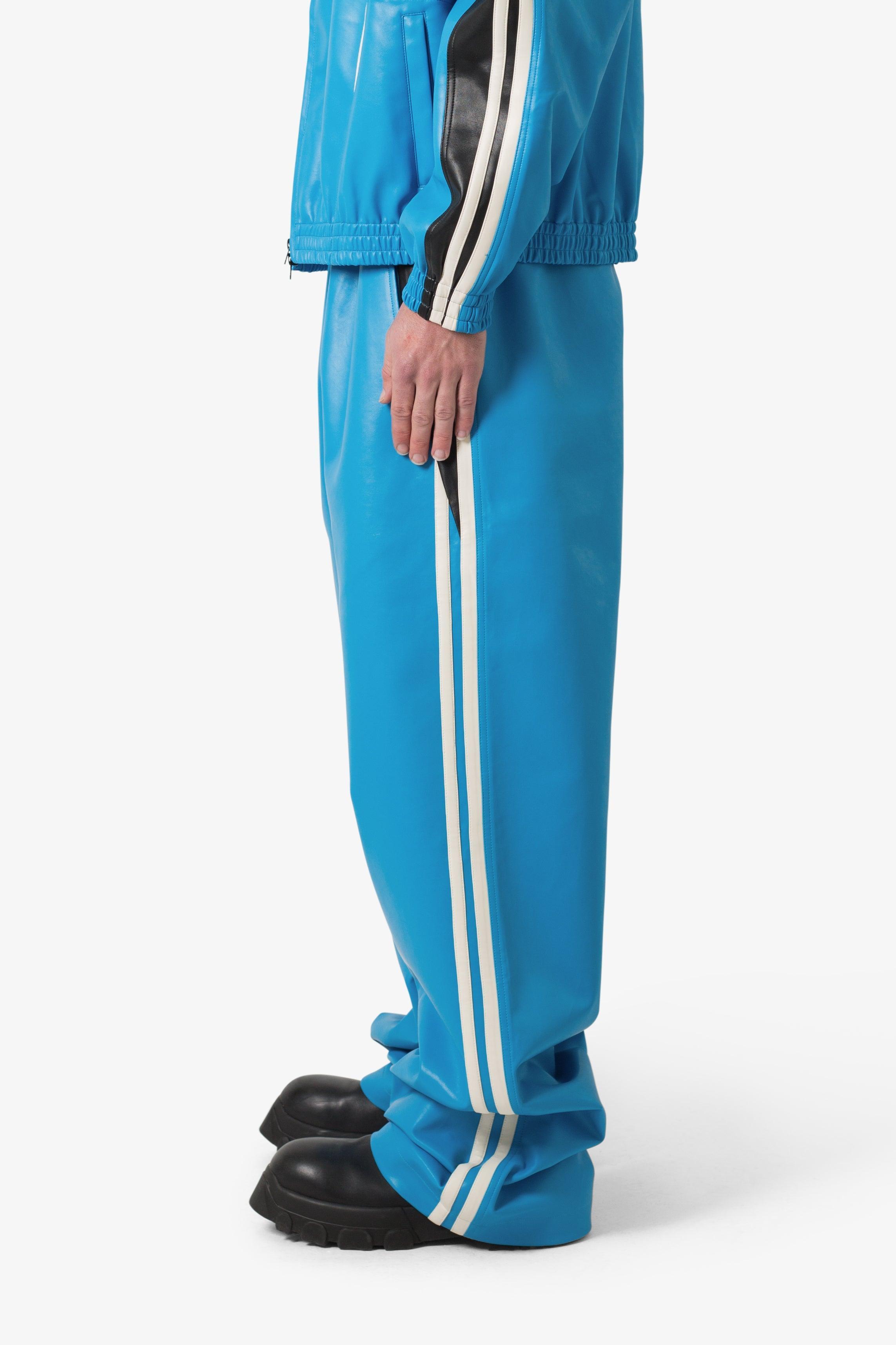 Icon Oversized PU Track Pants - Blue/Black Product Image