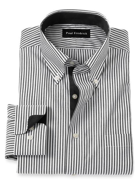 Non-Iron Cotton Stripe Dress Shirt With Contrast Trim - Black Product Image