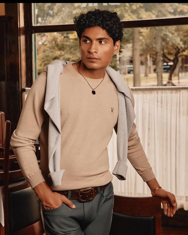 Mens Belmore Extra Fine Cotton Sweater 074 STONE / L Product Image