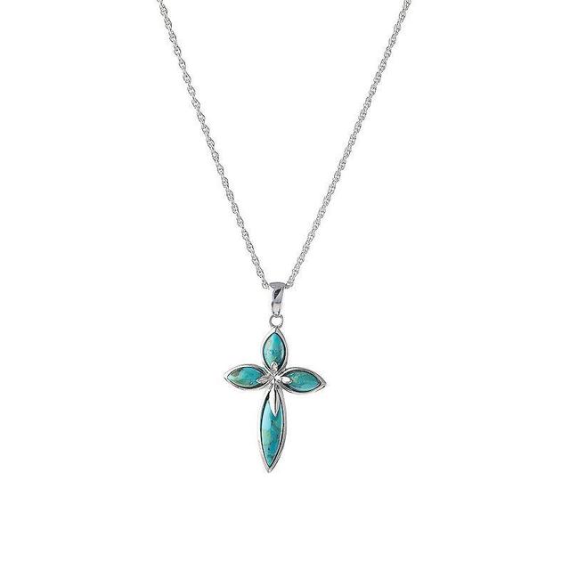 Athra NJ Inc Sterling Silver Turquoise Cross Pendant Necklace, Womens Product Image