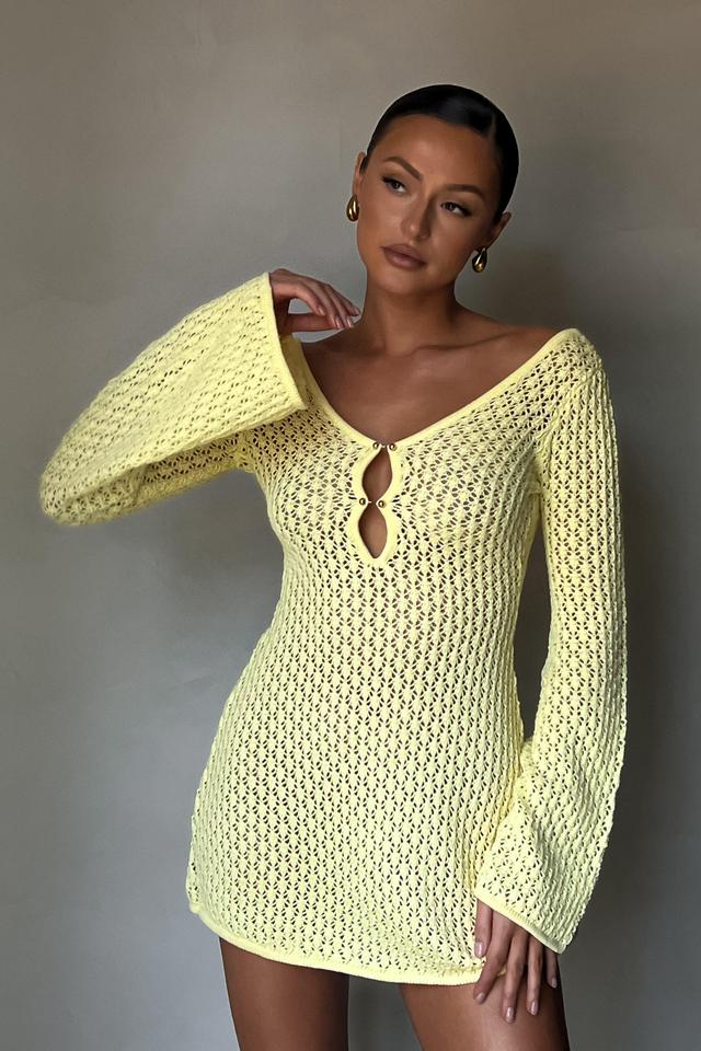 Kayleigh Crochet Knit Mini Dress - Lemon Product Image