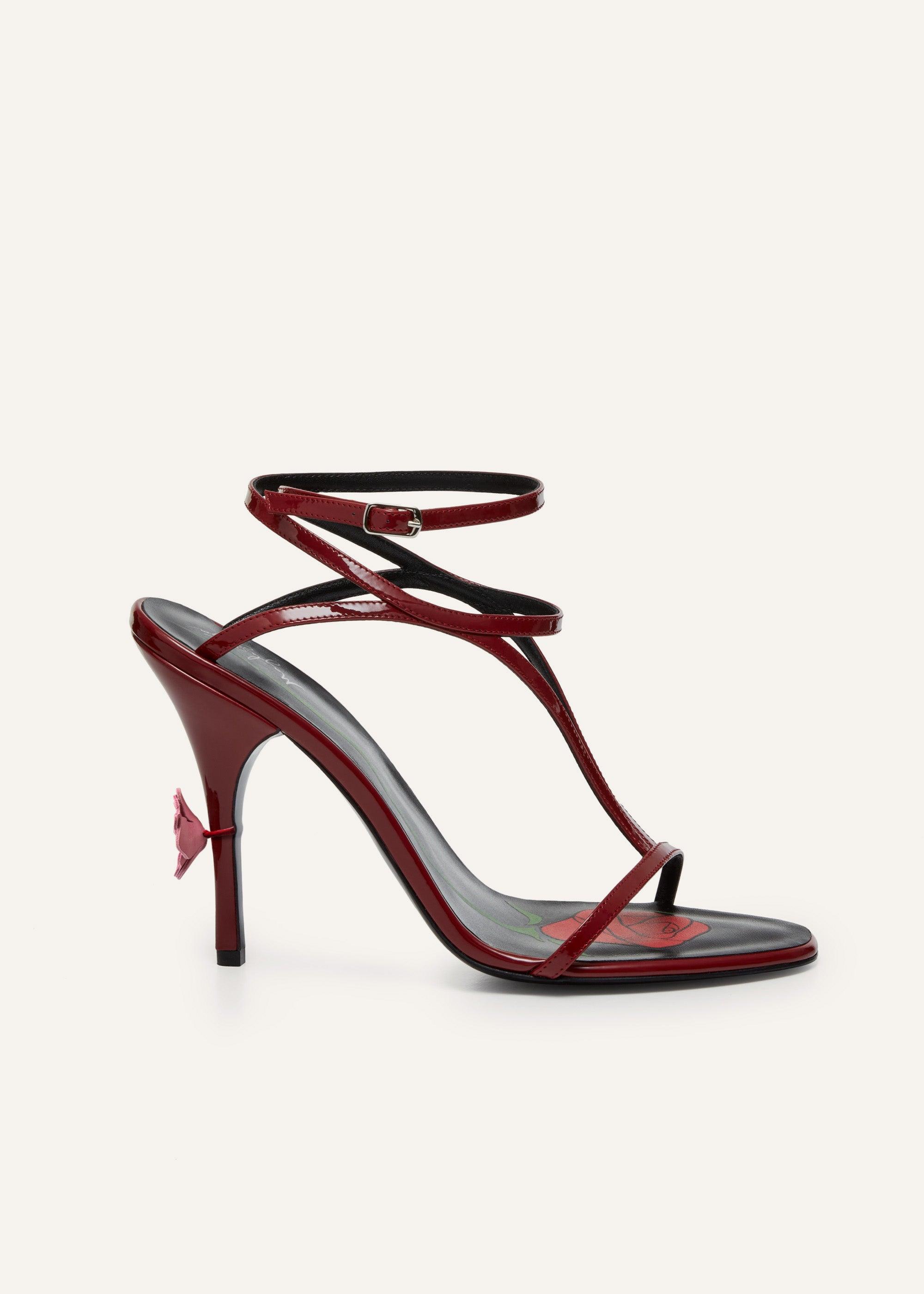 Strappy sandal heels in burgundy leather Product Image