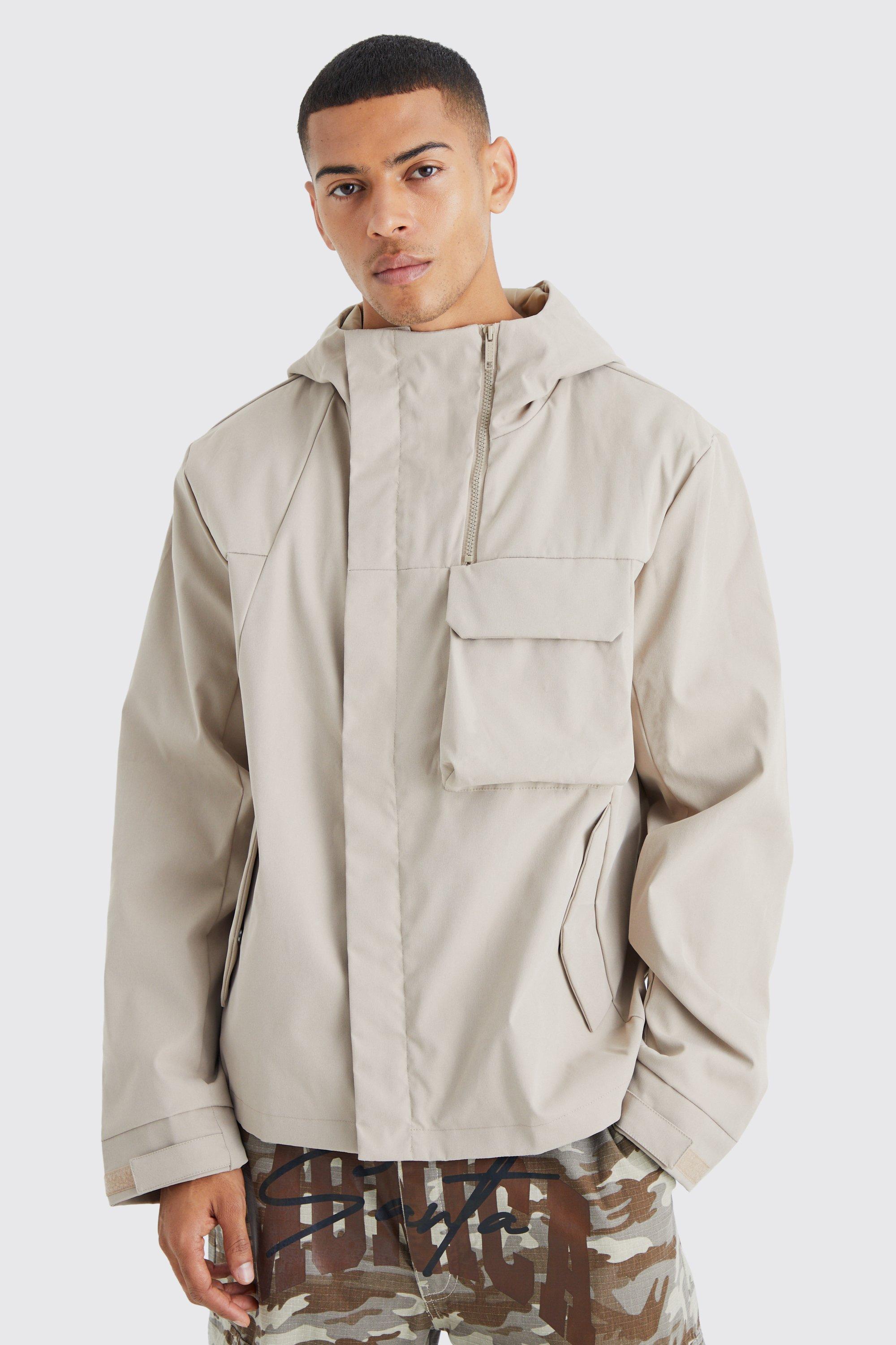 Mens Grey Lightweight Hooded Parka, Grey Product Image