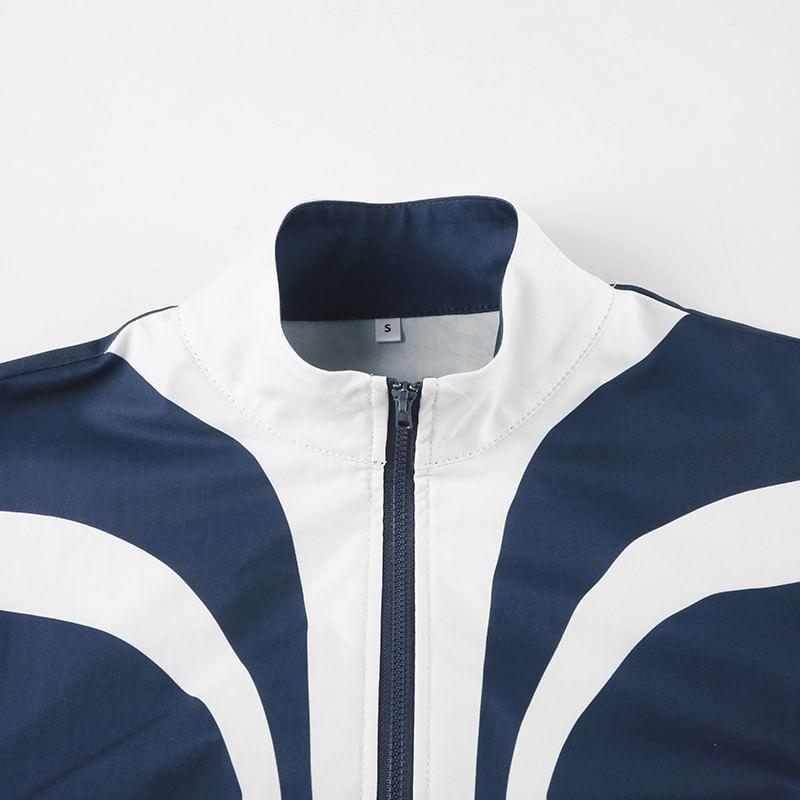 Striped Cropped Zip Jacket Product Image