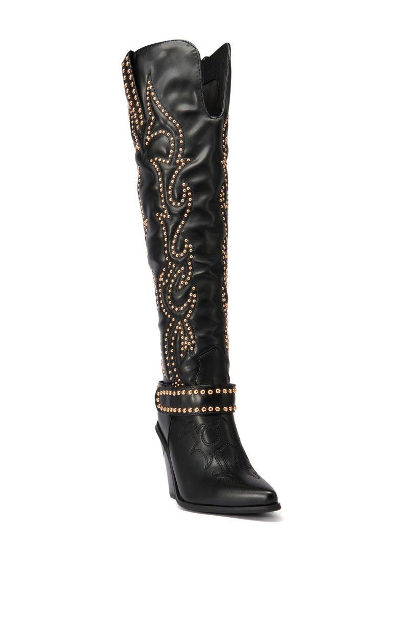 AZALEA WANG MAITIA BLACK EMBELLISHED WESTERN BOOT Product Image