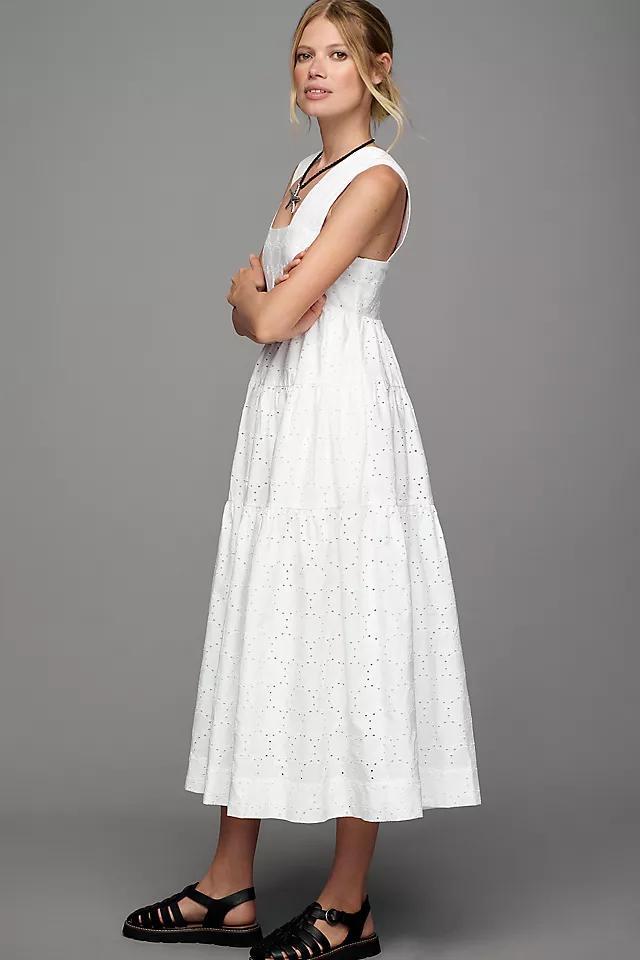 By Anthropologie Square-Neck Eyelet Tiered Midi Dress Product Image