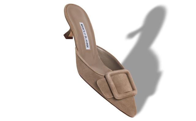 MAYSALE Light Brown Suede Buckle Detail Mules Product Image