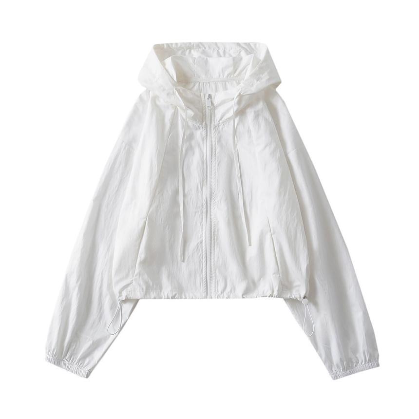 Hooded Plain Zip Up Cropped Jacket product image