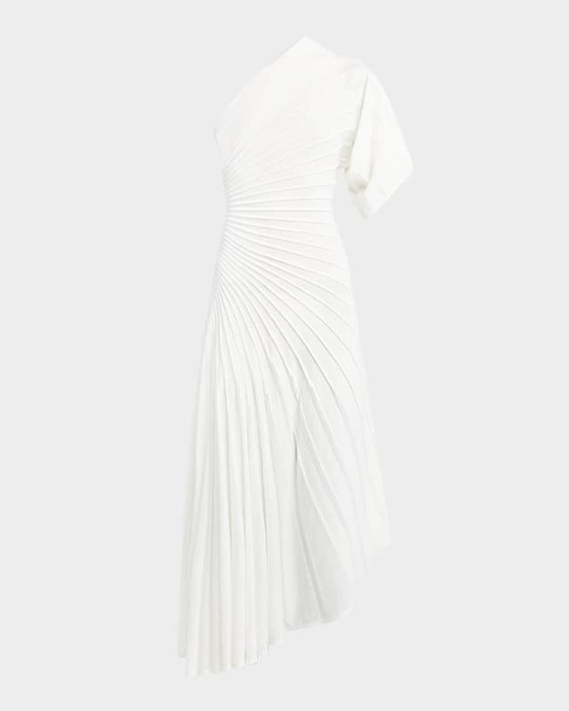 Asymmetric Ray Ribbed One-Shoulder Midi Dress Product Image