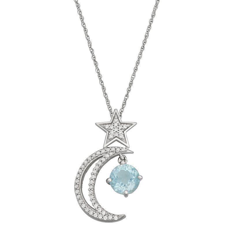 Jewelexcess Sky Blue Topaz & Lab-Created White Sapphire Sterling Silver Star & Moon Pendant Necklace, Womens Product Image