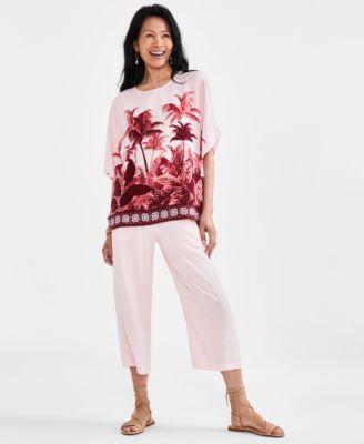 Jm Collection Womens Linen Blend Printed Dolman-Sleeve Top, Created for Macys Product Image