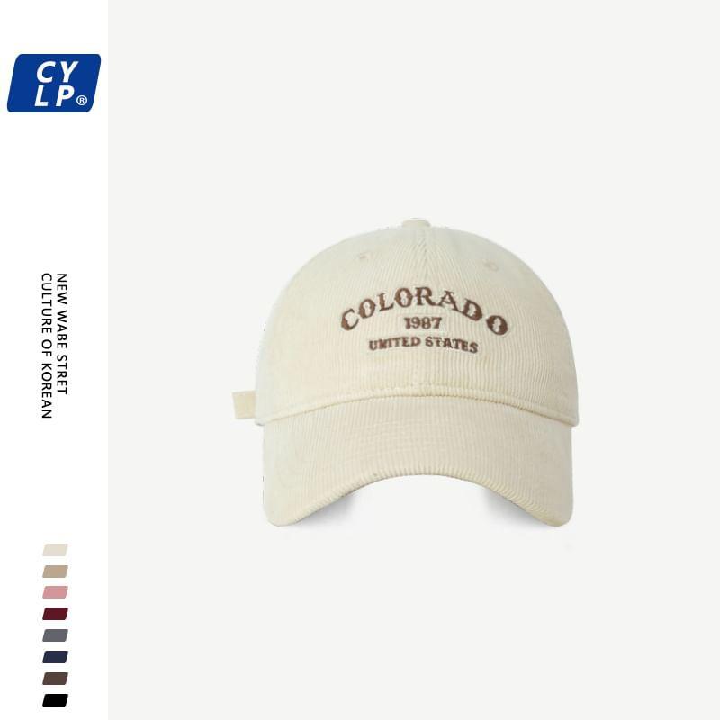 Lettering Embroidered Corduroy Baseball Cap Product Image