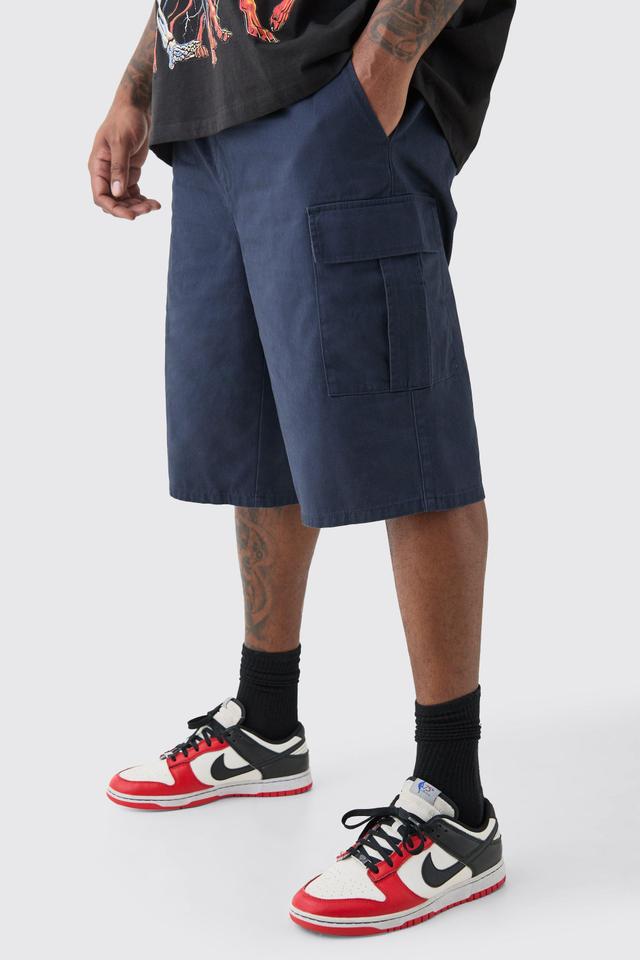 Plus Elasticated Waist Relaxed Fit Cargo Jorts | boohooMAN USA Product Image