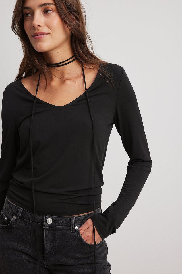 V-neck Straps Detail Long Sleeve Top Product Image