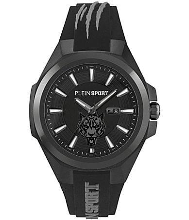 Plein Sport Mens Tigermaster Three Hand Date Quartz Black Silicone 47MM - Black Product Image