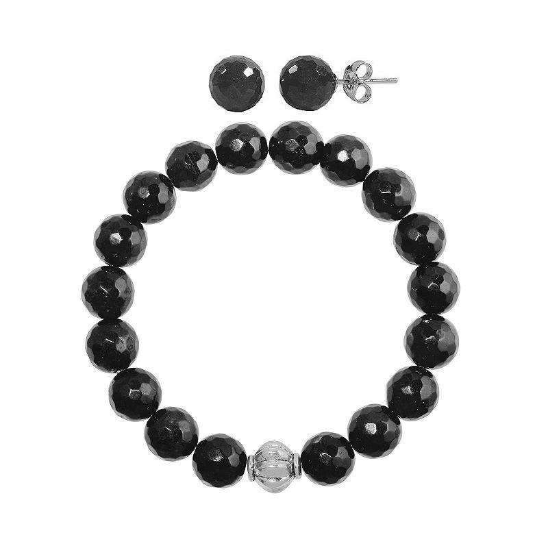 Faceted Agate 2-piece Stud Earrings & Bracelet Set, Womens Black Product Image