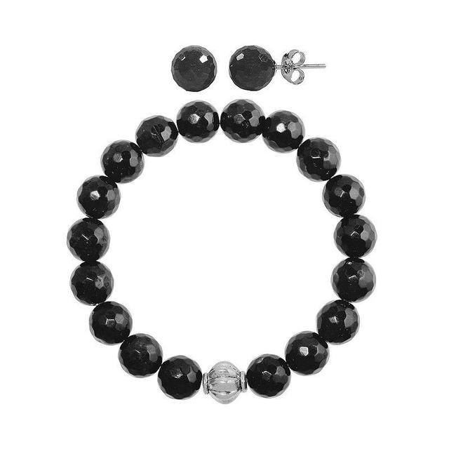 Faceted Agate 2-piece Stud Earrings & Bracelet Set, Womens Black Product Image