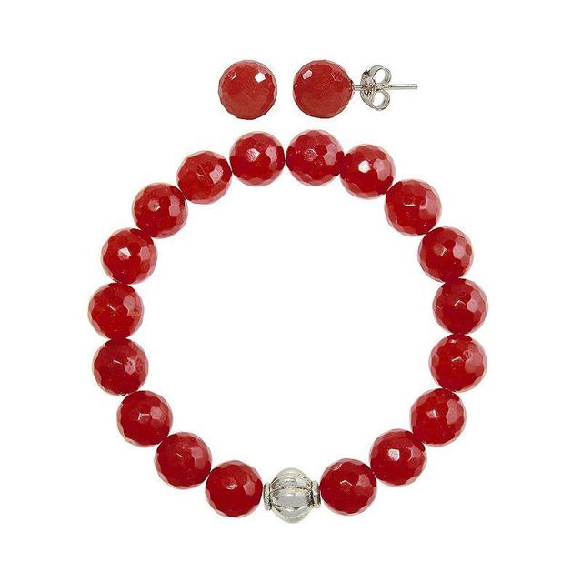 Faceted Agate 2-piece Stud Earrings & Bracelet Set, Womens Red Product Image