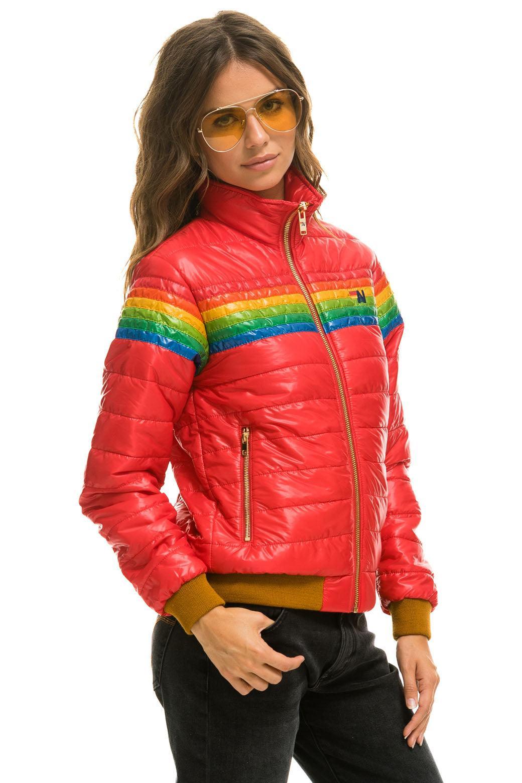 6 STRIPE RAINBOW SLEEVE JACKET -  GLOSSY CHERRY  Product Image