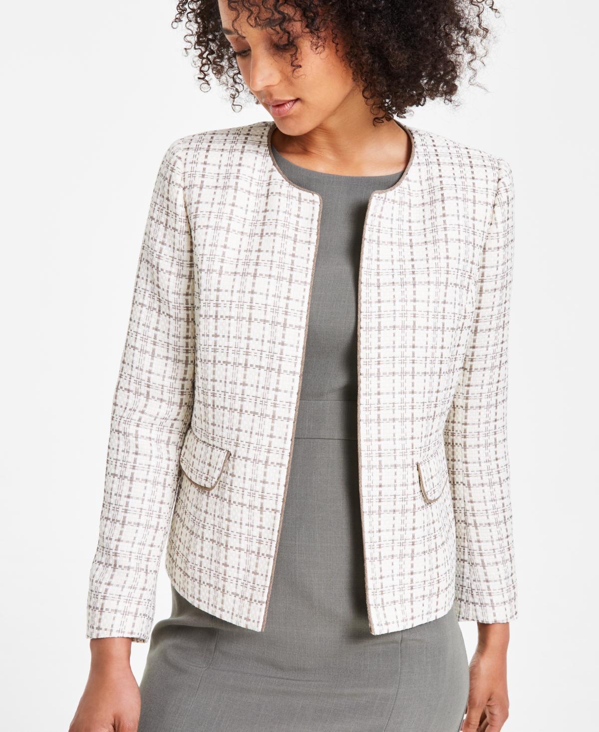 Kasper Womens Tweed Collarless Open-Front Blazer - Vanilla Ice Product Image