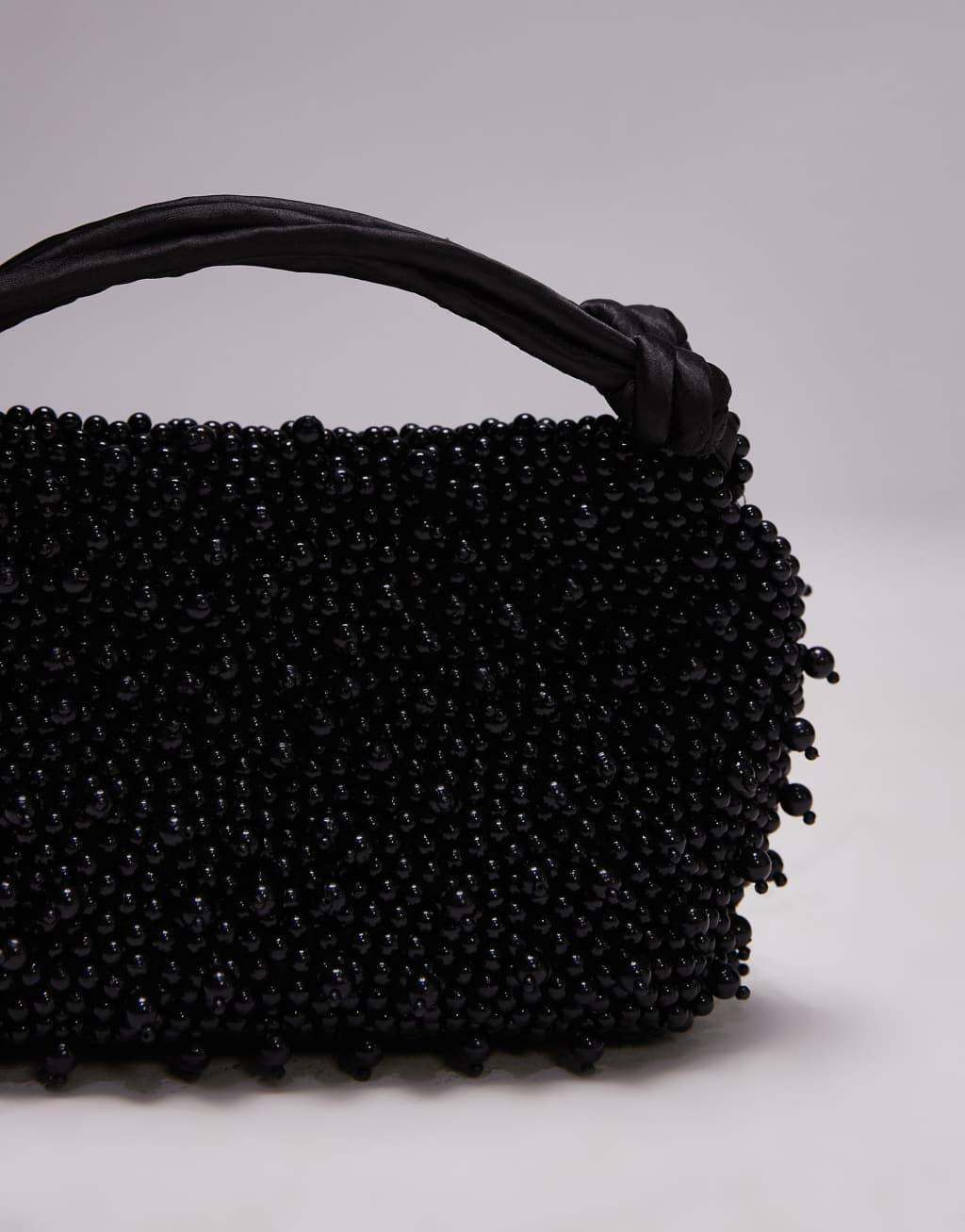 Topshop Gru embellished grab bag in black beading Product Image