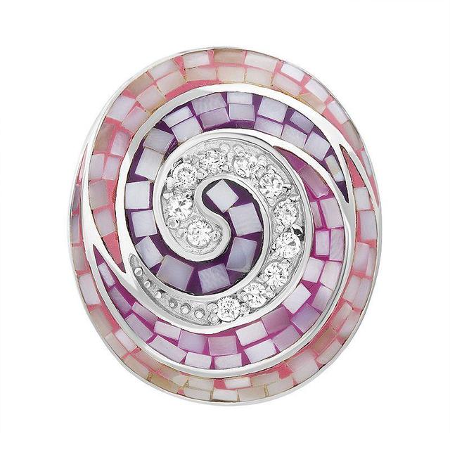 Sterling Silver Mother-of-Pearl Mosaic Ring, Womens White Product Image