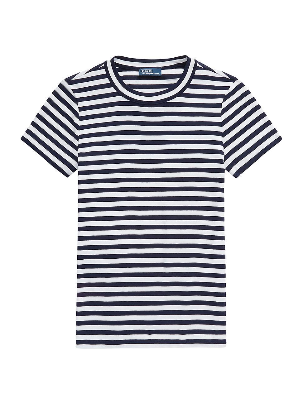 Womens Stripe Rib-Knit Cotton T-Shirt Product Image