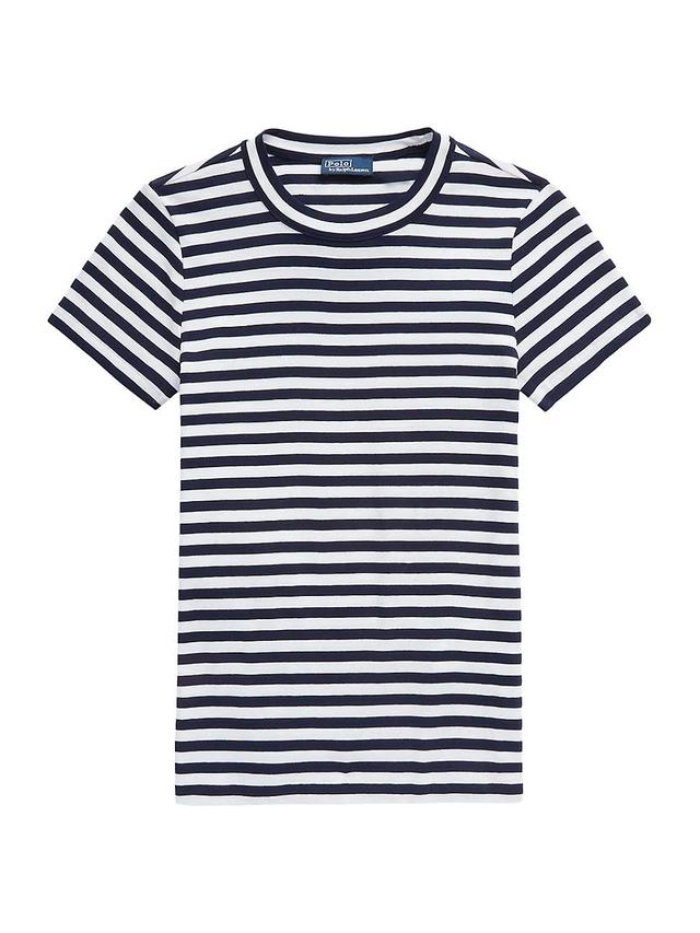 Womens Stripe Rib-Knit Cotton T-Shirt Product Image