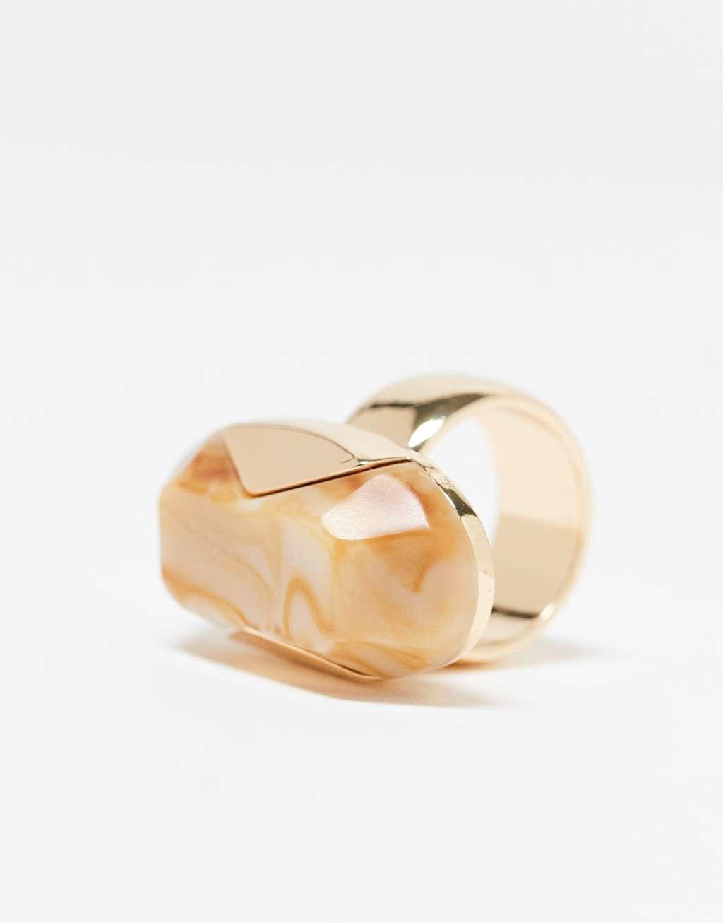 ASOS DESIGN ring with XL resin stone in gold tone Product Image