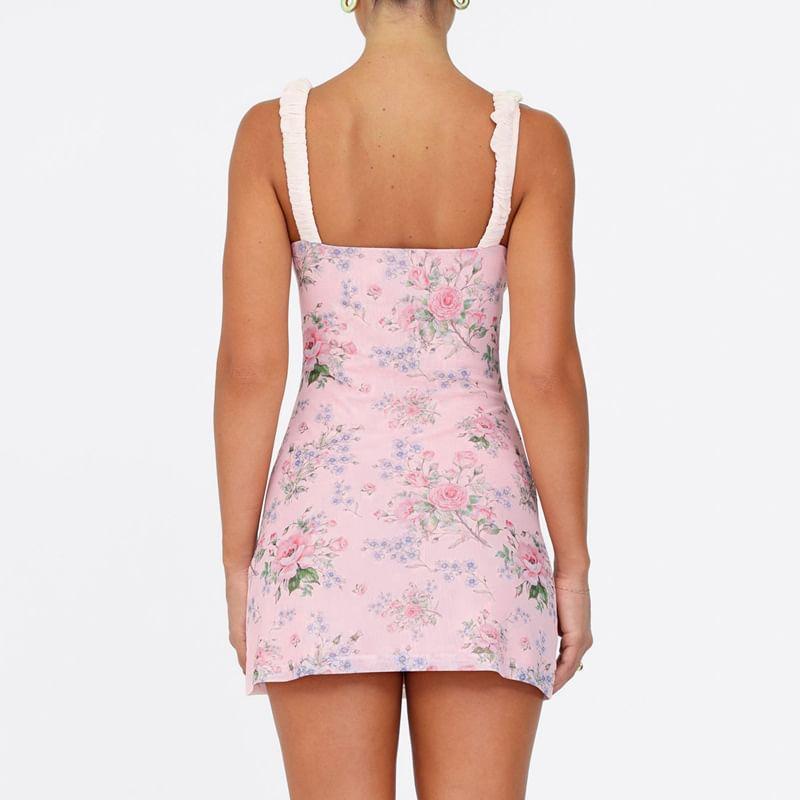 Sleeveless V-Neck Floral Print Mini Bodycon Dress Product Image