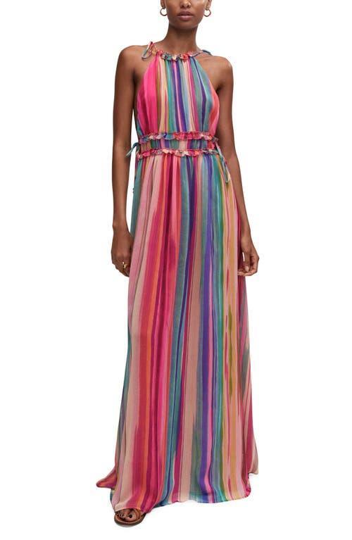 MANGO Stripe Ruffle Trim Maxi Dress Product Image