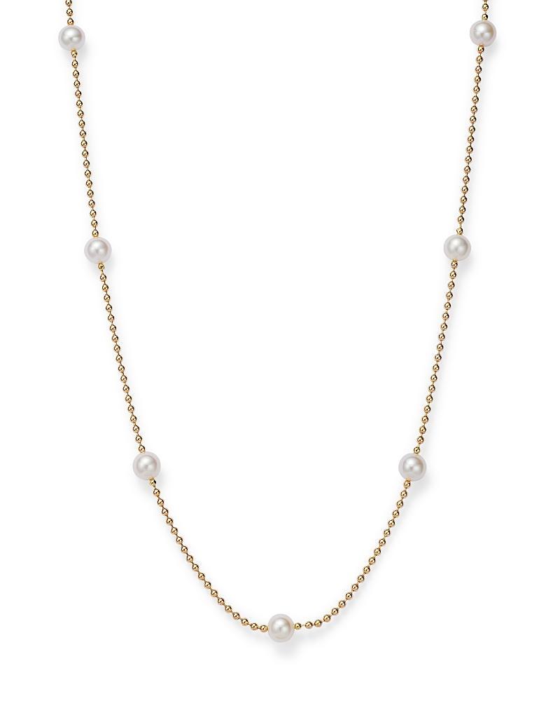 Womens 18K Yellow Gold & 4MM Pearl Station Beaded Chain Necklace - Gold - Size 18 Product Image