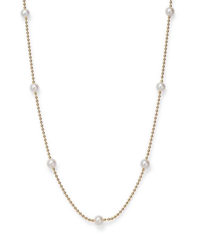 Womens 18K Yellow Gold & 4MM Pearl Station Beaded Chain Necklace Product Image