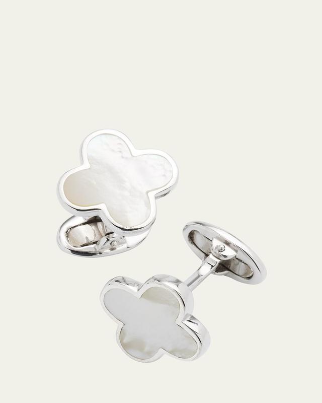 Mens Sterling Silver Mother-Of-Pearl Clover Cufflinks - Silver Product Image