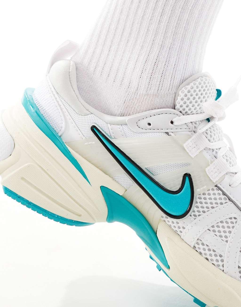 Nike V2K Run sneakers in white and turquoise  Product Image