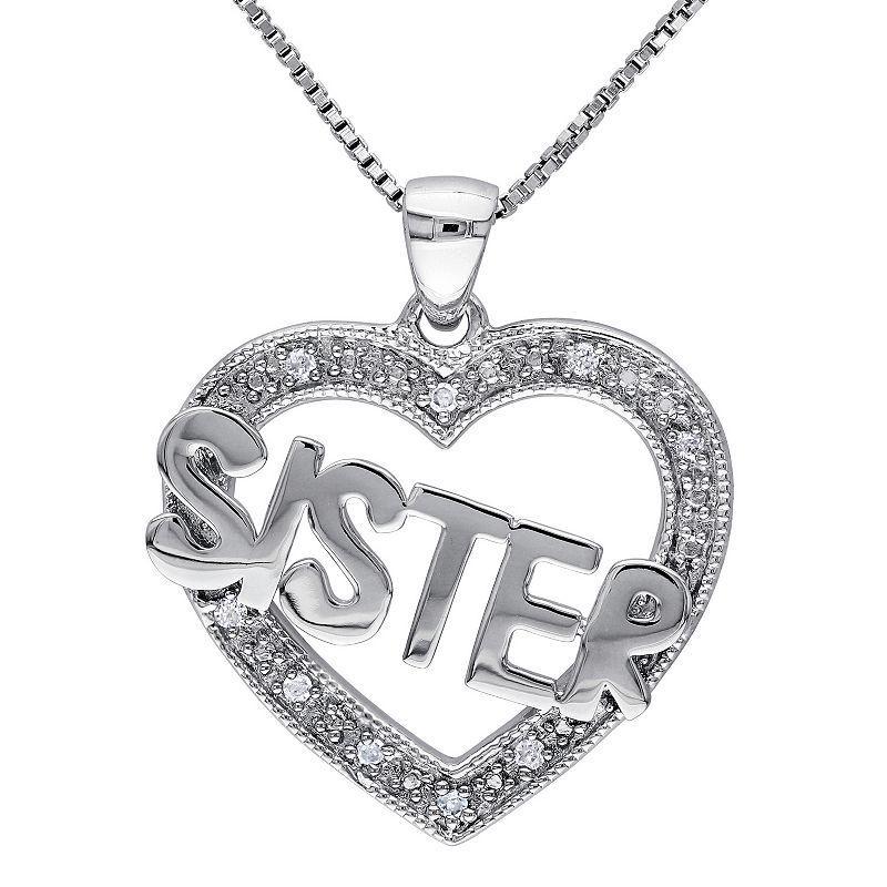 Stella Grace Sterling Silver Diamond Accent Heart SISTER Pendant Necklace, Womens Product Image