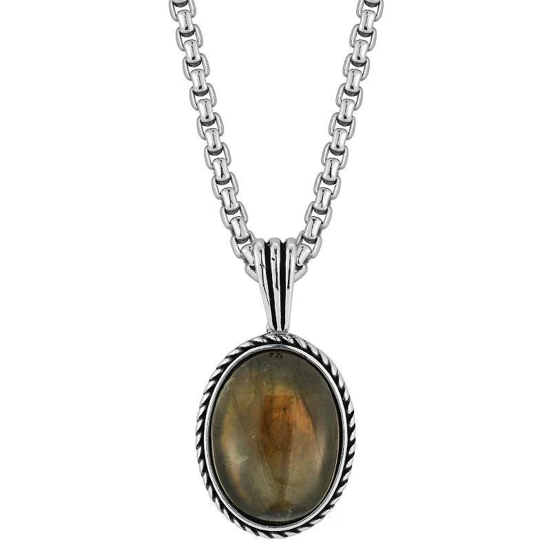 YIELD OF MEN Men's Rhodium Plated Sterling Silver & Labradorite Oval Pendant Necklace  - male - Size: one-size Product Image