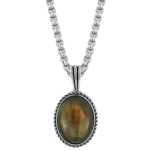 YIELD OF MEN Men's Rhodium Plated Sterling Silver & Labradorite Oval Pendant Necklace  - male - Size: one-size Product Image