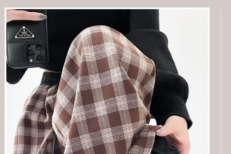 Drawstring Waist Plaid Wide Leg Pants (Various Designs) Product Image