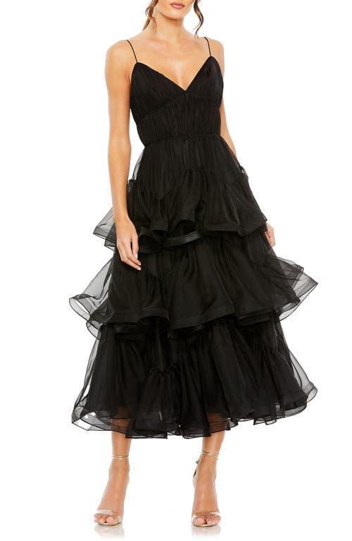 Womens Tiered Ruffled Tulle Midi-Dress Product Image