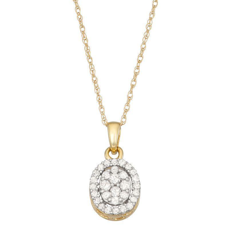 HDI 10k Gold 1/4 Carat T.W. Diamond Oval Cluster Necklace, Womens Product Image