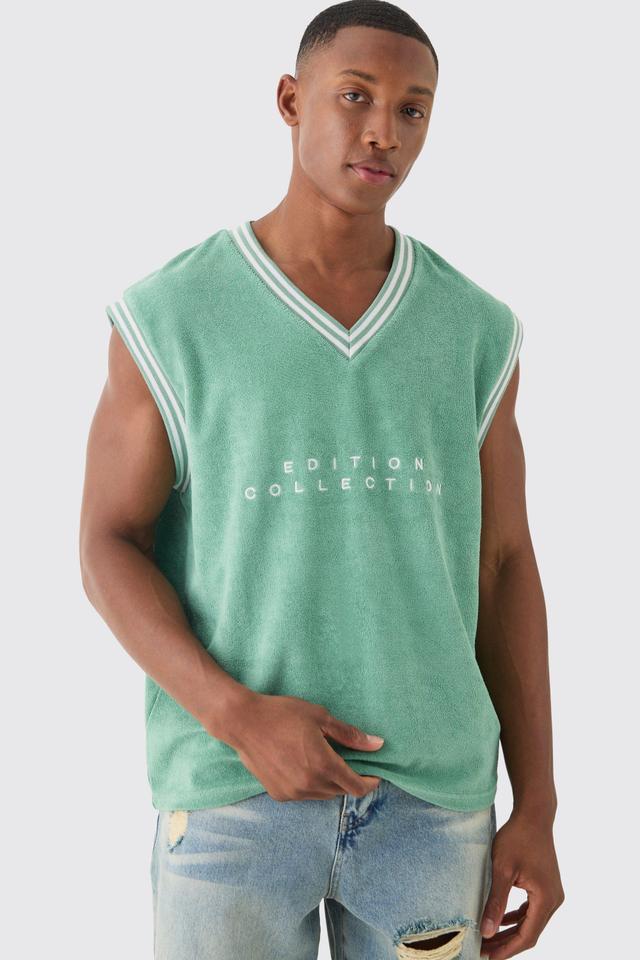 V Neck Limited Edition Towelling Sweater Vest | boohooMAN USA Product Image