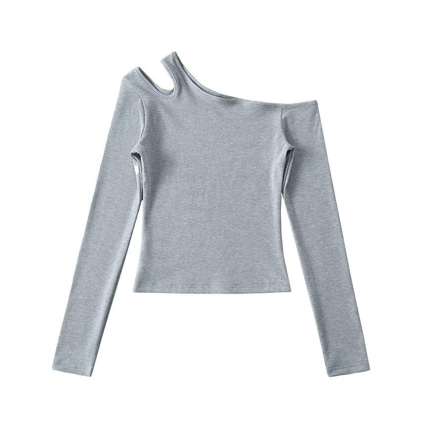 Long-Sleeve Cutout Plain Top Product Image